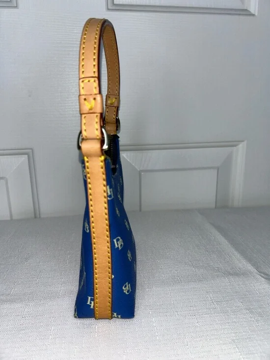 Dooney & Bourke Bitsy Bag Navy & White Micro Top-Handle Bag with Brown Trim - Picture 3 of 12